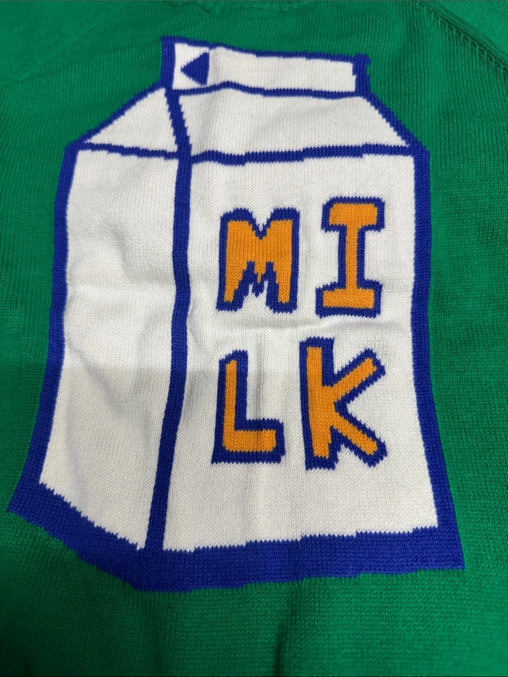 Boys Green Novelty Milk Cartoon Sweater